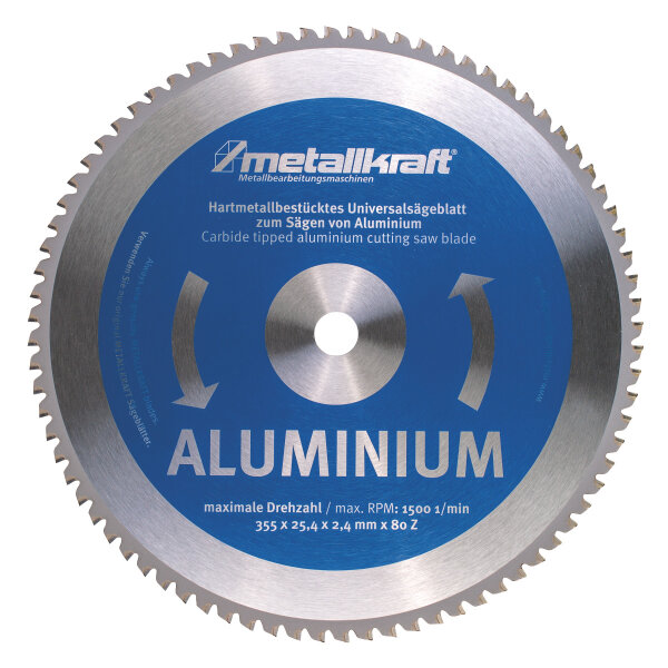 METALLKRAFT Sägeblatt für Aluminium Ø 355 × 2,4 × 25,4 mm